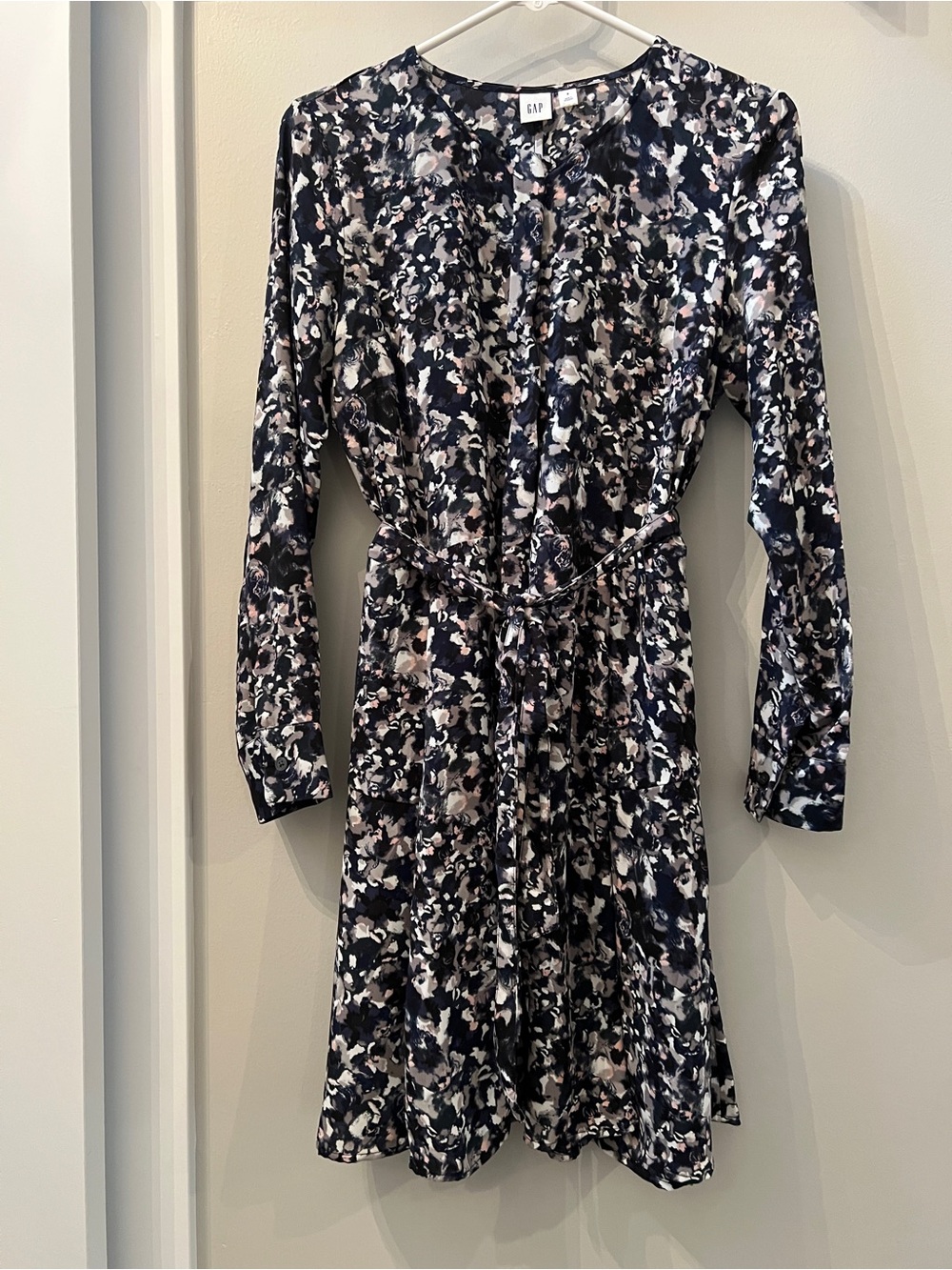 GAP Navy Floral Long-Sleeve Tie-Waist Mini Dress